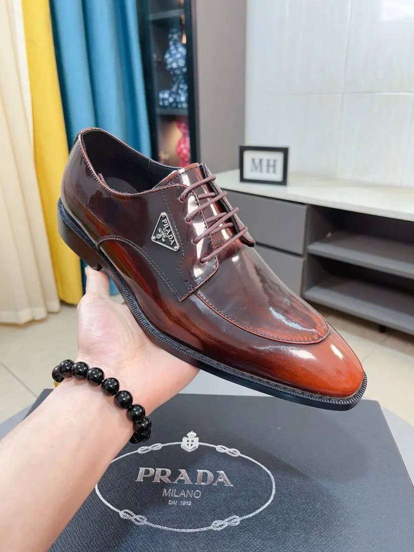 Men's shoes 💰560🌹🌹[Prada leather shoes] Top purchasing agency Original imported Italian custom-made cowhide leather surface, ➕Fully imported water-dyed breathable cowhide lining, original factory special molded sole, super comfortable, size: 38-44